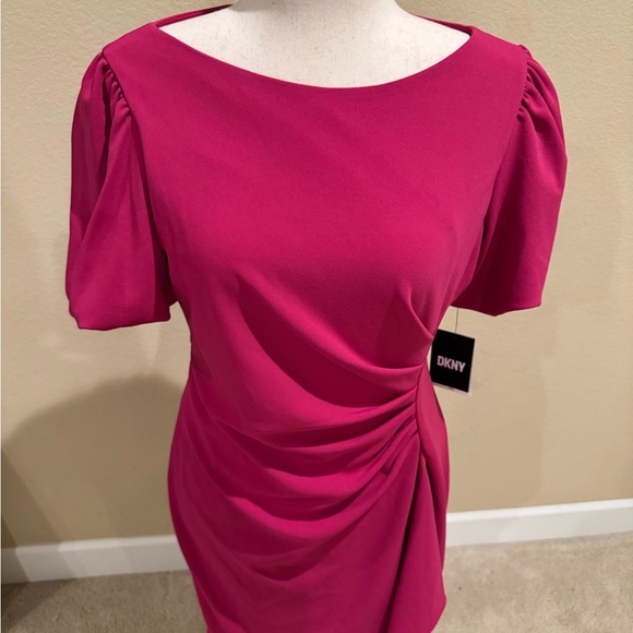 DKNY Fuchsia Midi Dress with Ruched Detail - Picture 2 of 6